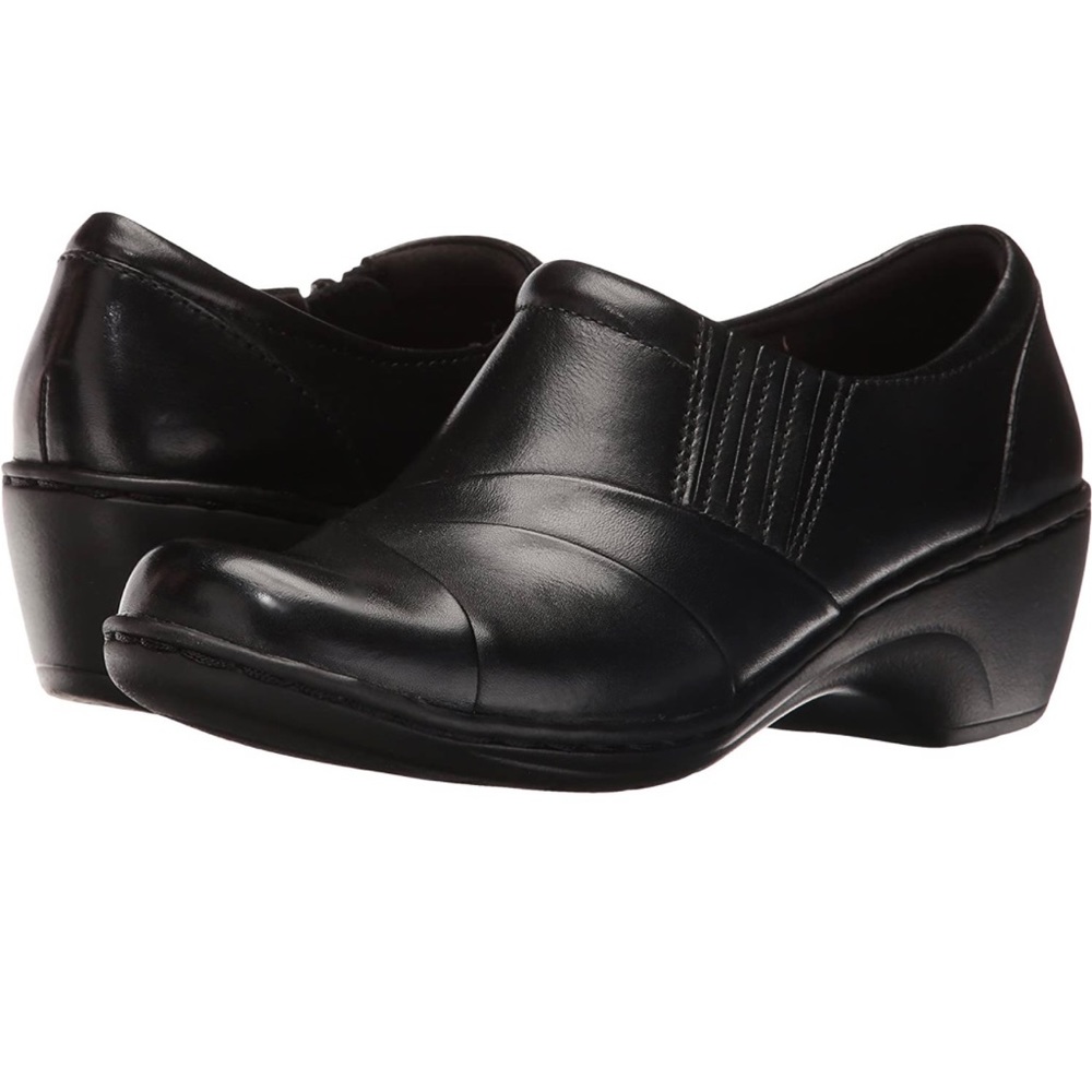 Clarks Collection Women's Channing Essa Clogs Side Zip Shoes 10 M Black ~ NEW